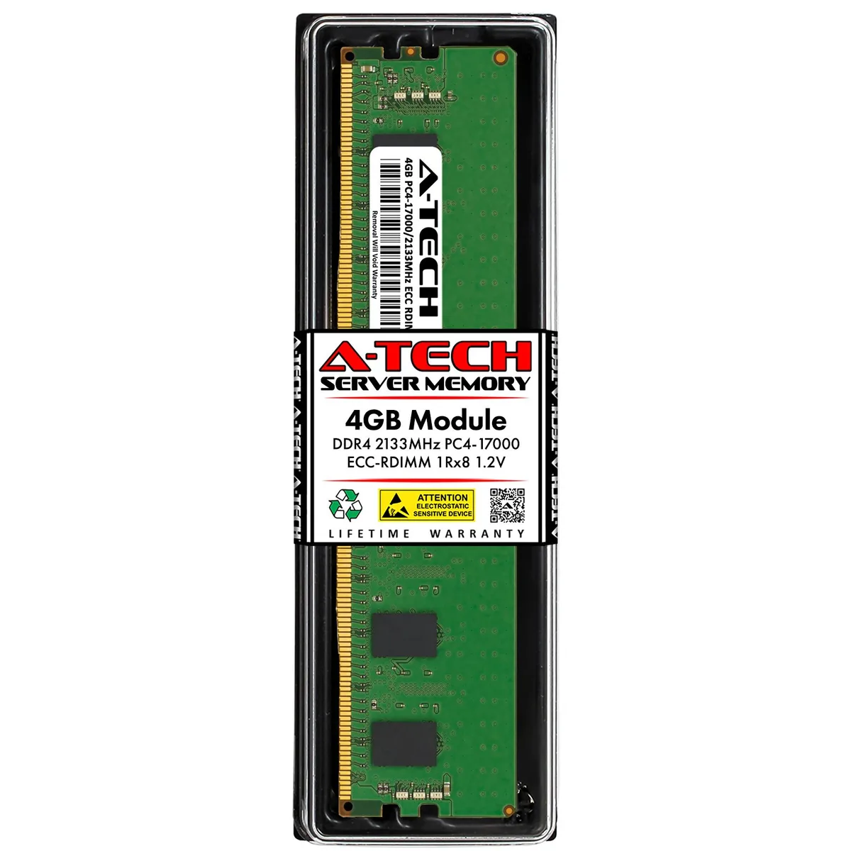 Green 288-pin DDR4 RDIMM module with black chips