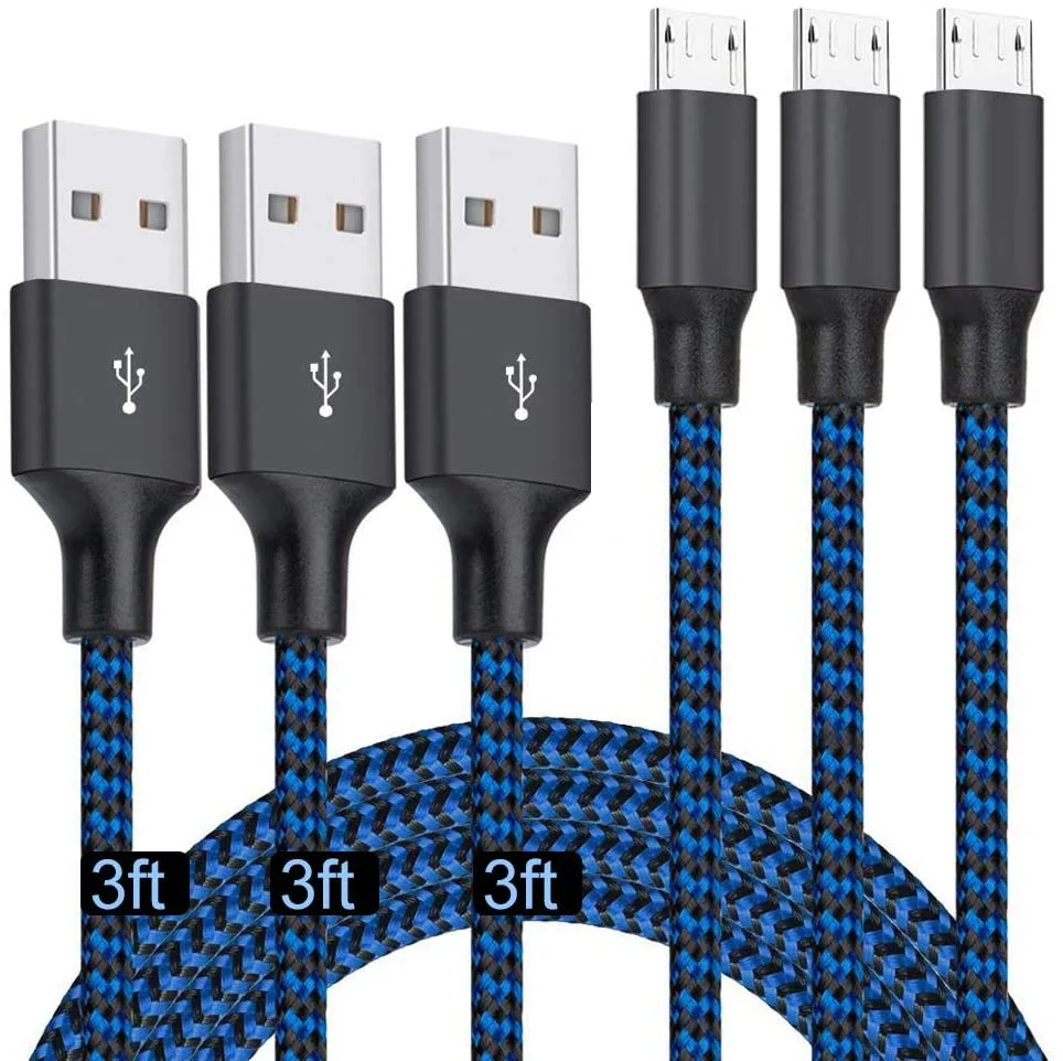IHDAPP IHDAPP Micro USB Cable 3-Pack 3ft Blue Braided — product photo