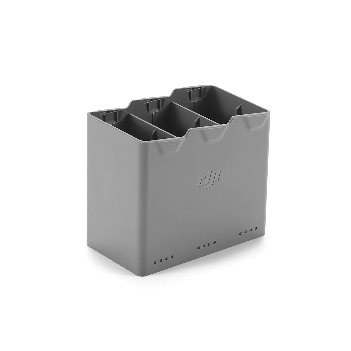 Compact white charging hub with three battery slots and USB-C port