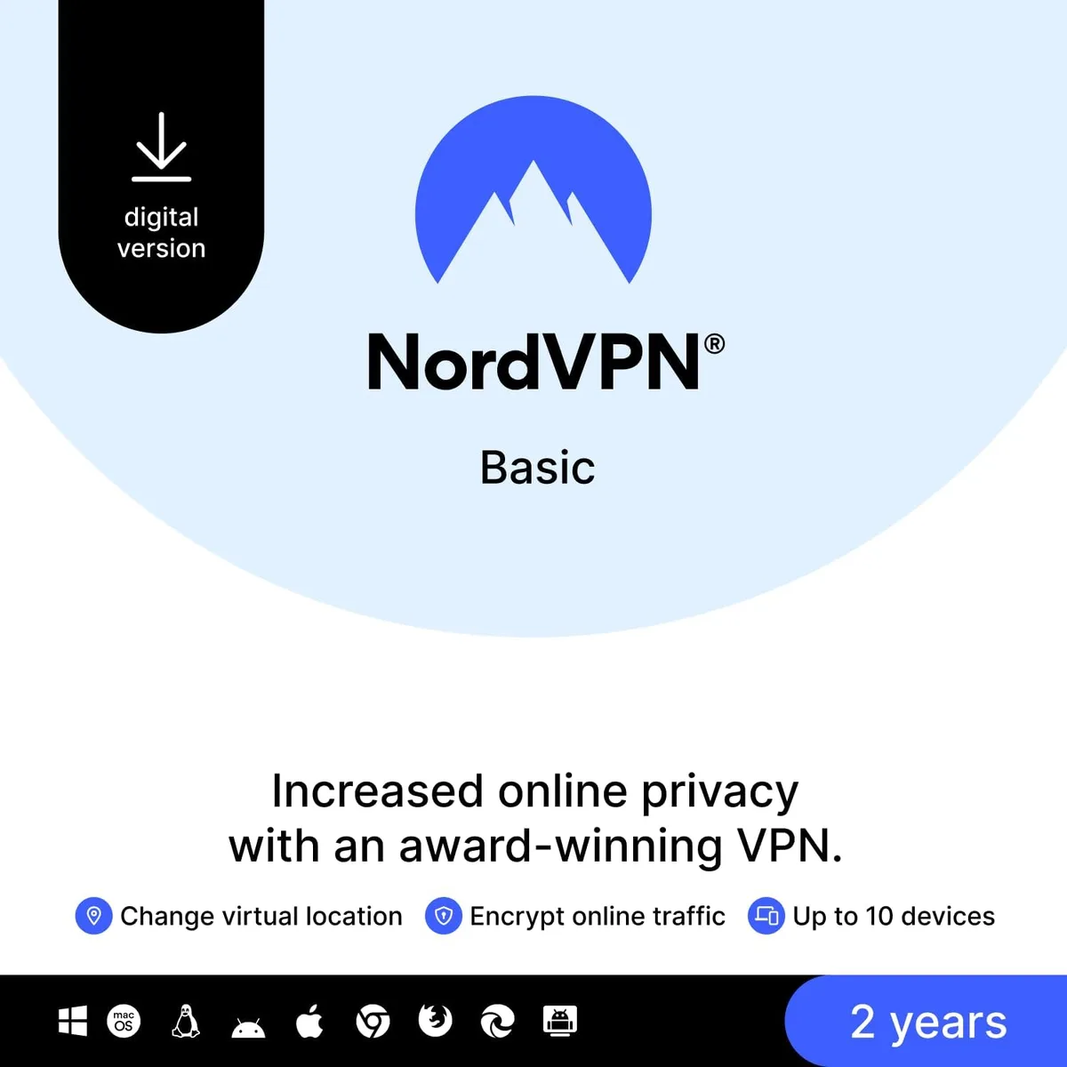NordVPN NordVPN NVB1C2Y-RLUS-E-NE Basic VPN 10 Devices 2 Years internet security — product photo