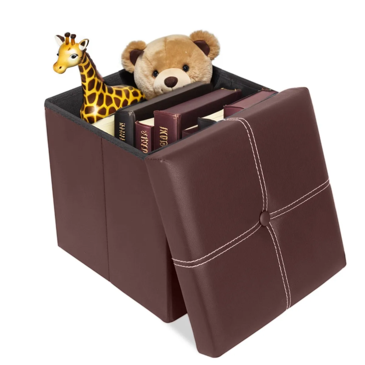  ShellKingdom SK-3783 Folding Storage Ottoman Cube Brown 11.8 — product photo