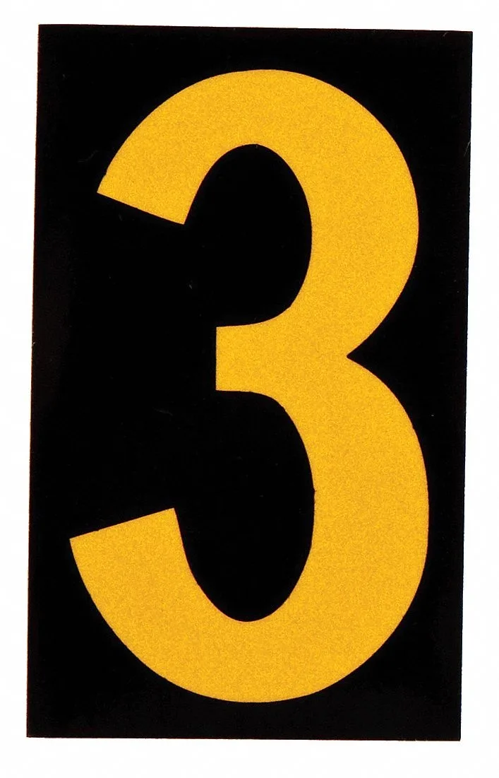 Sheet of 25 black adhesive labels with yellow number 3 characters