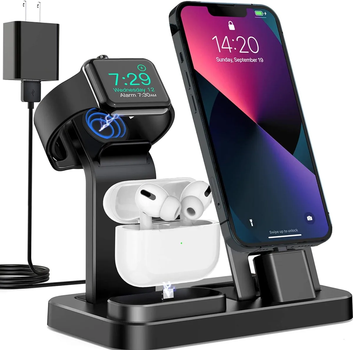 fanic fanic 3-in-1 Charging Station with 15W Adapter and Cable (Black) — product photo