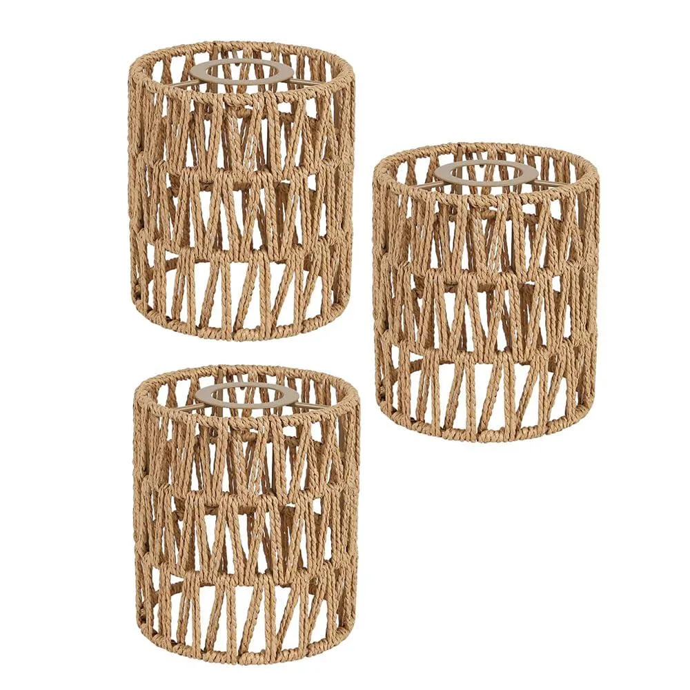  YIKEGE LICHT Rattan Lamp Shade 3 Pack Brown Cylinder 12 cm 15 cm 5.9 in — product photo