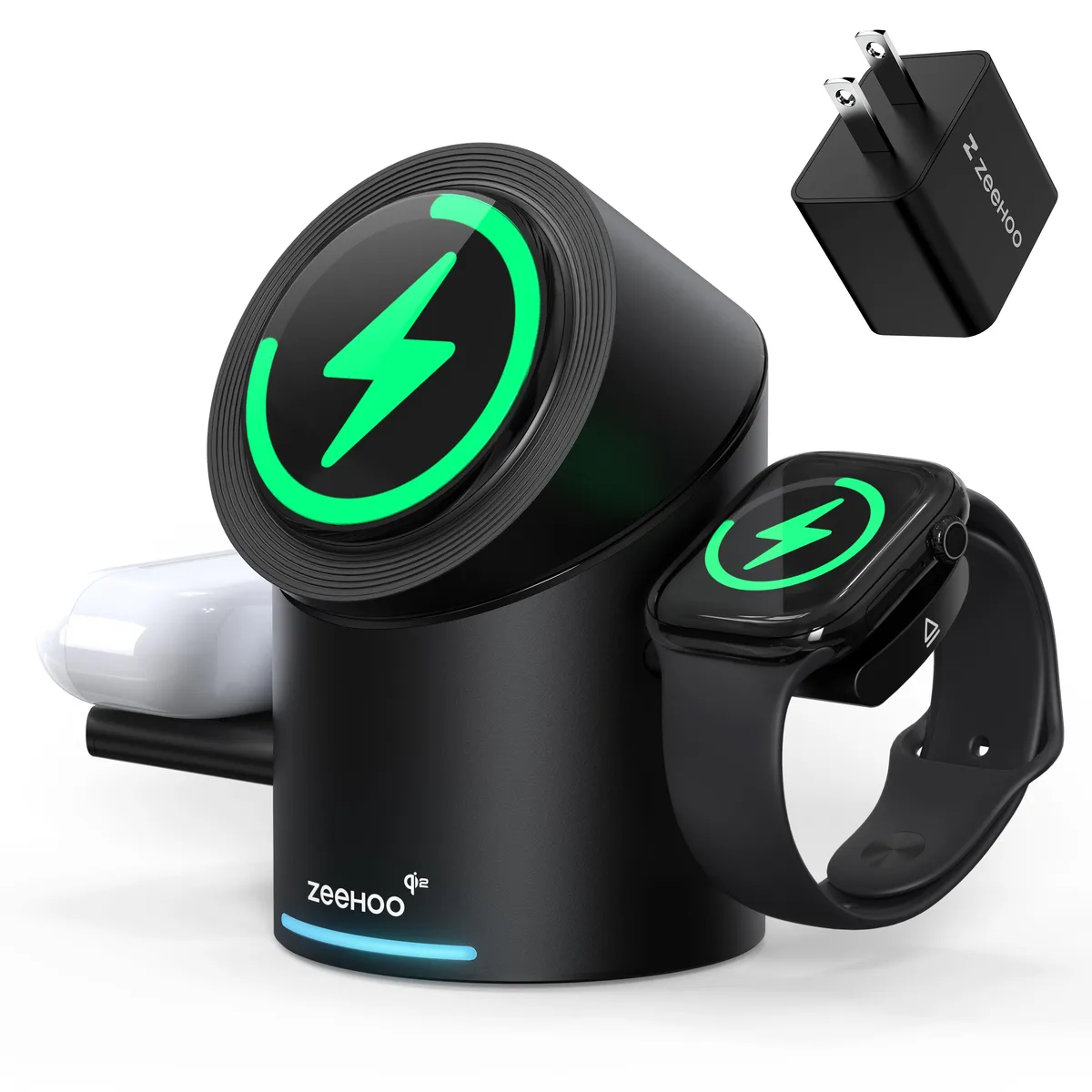 ZEEHOO ZEEHOO CTR10 3-in-1 Qi2 Wireless Charger Auto-Rotating Black — product photo