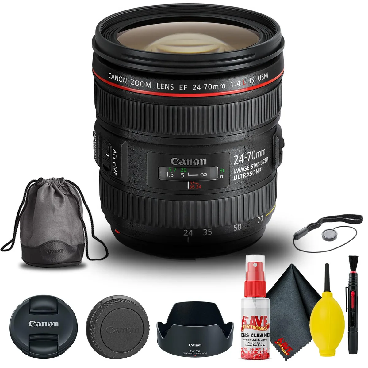 Canon Canon EF 24-70mm f/4L IS USM Lens (6313B002) + Filter Kit + Cap Keeper + Cleaning Kit — product photo