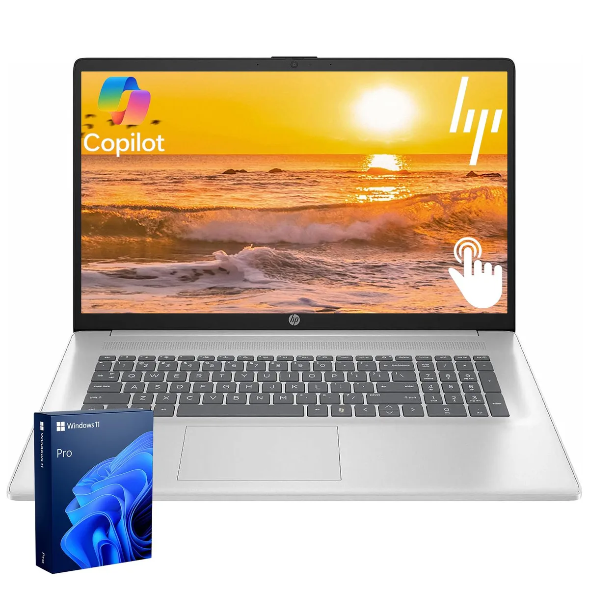 HP HP 17.3" Touchscreen Laptop i3-N305 16GB 128GB eMMC 512GB SSD Silver — product photo
