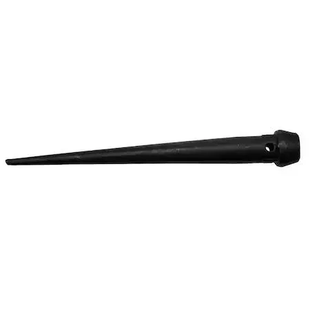 Broad bull pin with tether hole, plain grip, striking cap, 10 in overall length