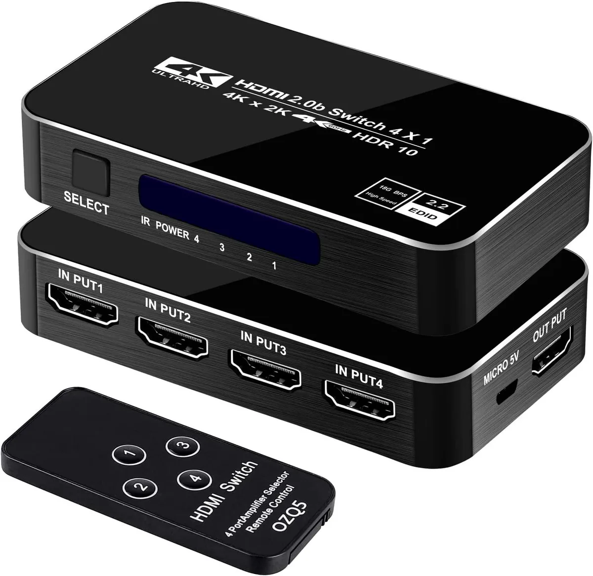 ESTONE ESTONE OZQ5 4x1 HDMI Switch 4K@60Hz 18.5Gbps Remote — product photo
