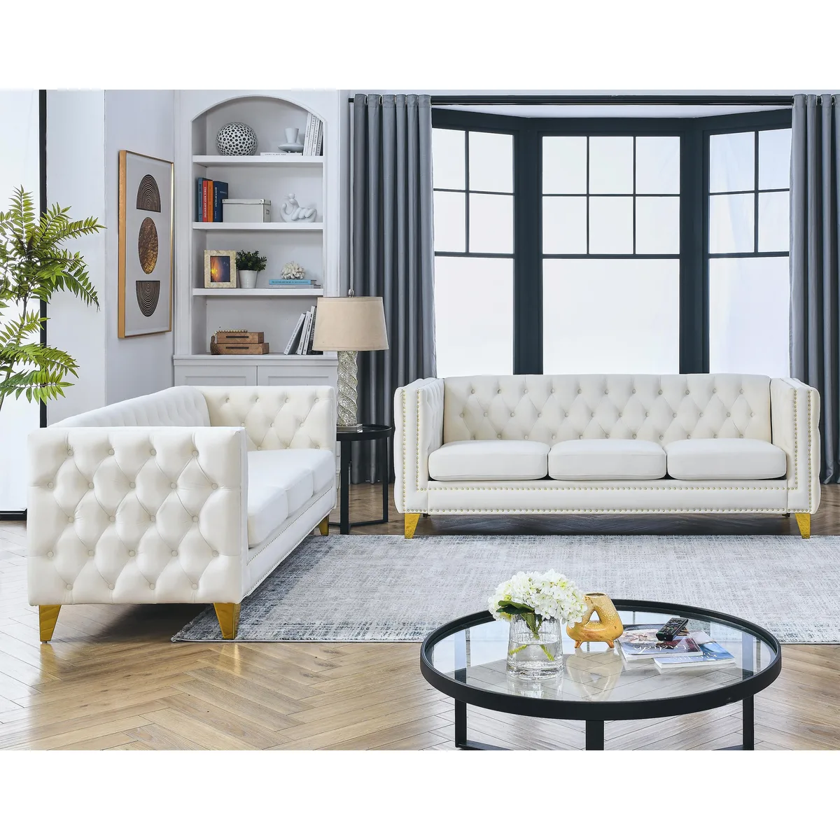 tuphen tuphen Velvet Sofa Beige 2PCS — product photo