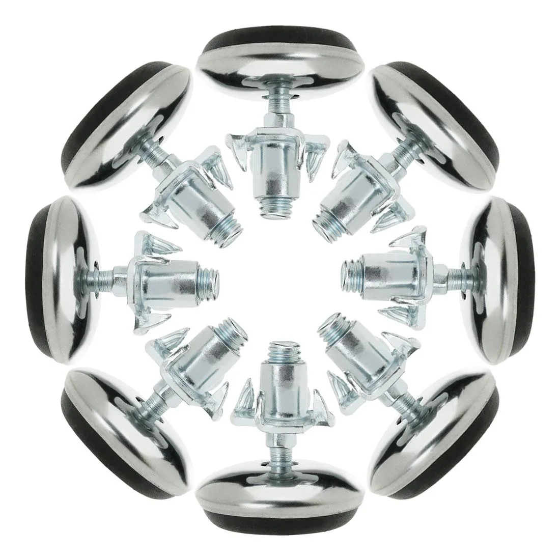 Eight M6 adjustable leveling feet with plastic bases