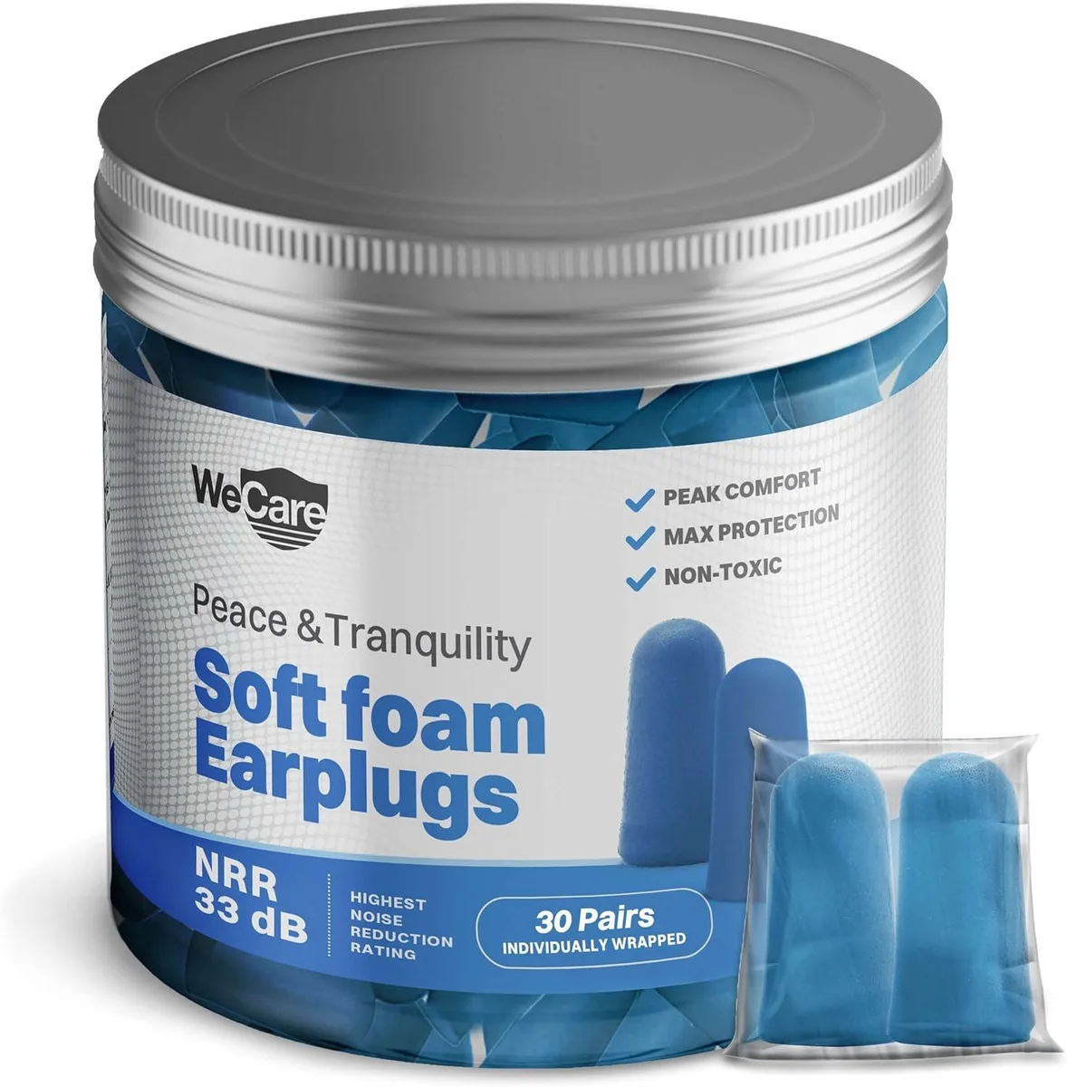 WeCare WeCare Soft Foam Earplugs NRR 33dB 30 Pairs Blue — product photo