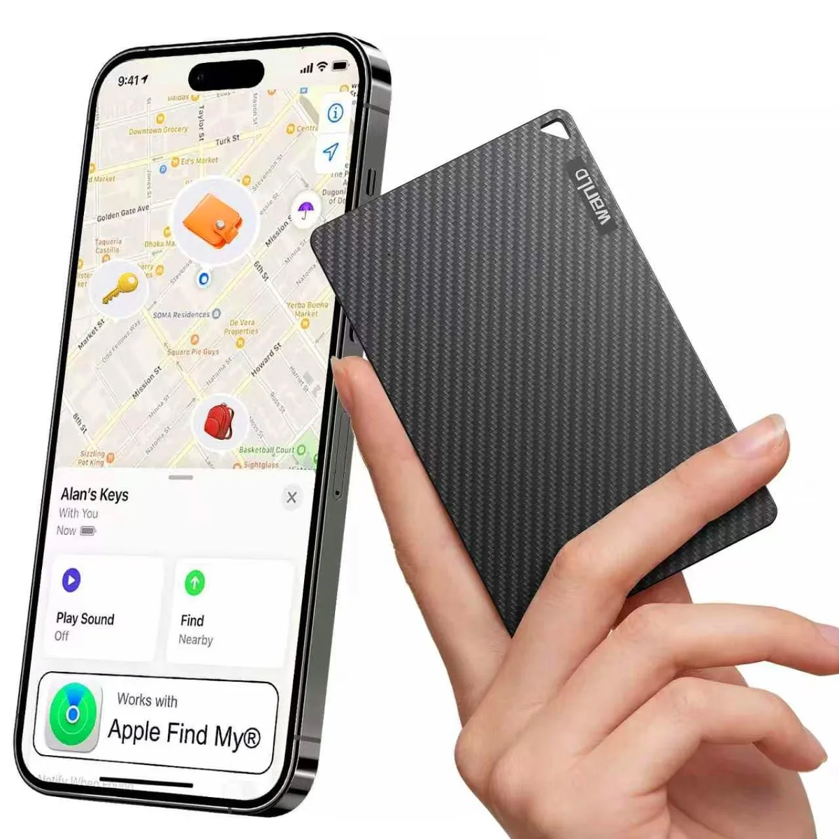 WANLD B-003 wallet tracker Apple Find My MFi Certified iOS only — product photo