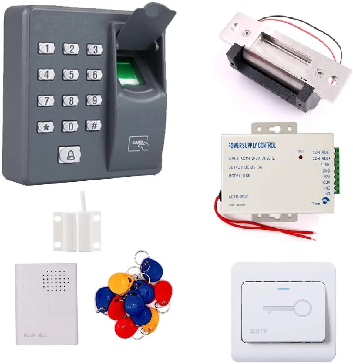 Jedrek Jedrek Keyless Entry System Fingerprint Card Password Electric Strike Kit 2000 Card 200 Fingerprint 88x88x35mm — product photo