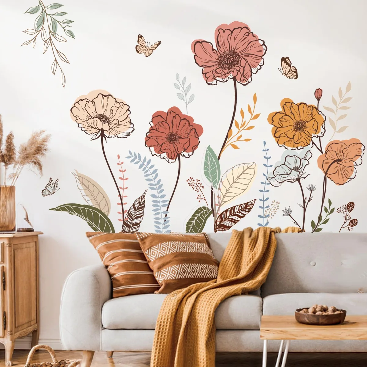 Two rectangular vinyl sheets with multicoloured boho floral decals, each 90 by 30 cm