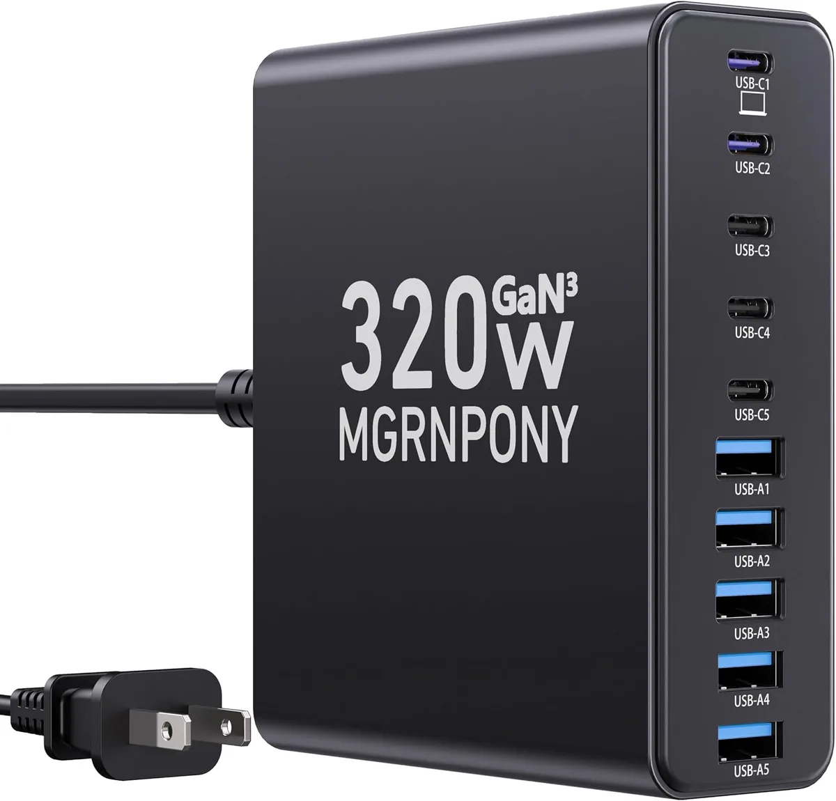 Chopmate Chopmate 320W 10-Port USB-C Charging Station GaN III PD 65W Black — product photo