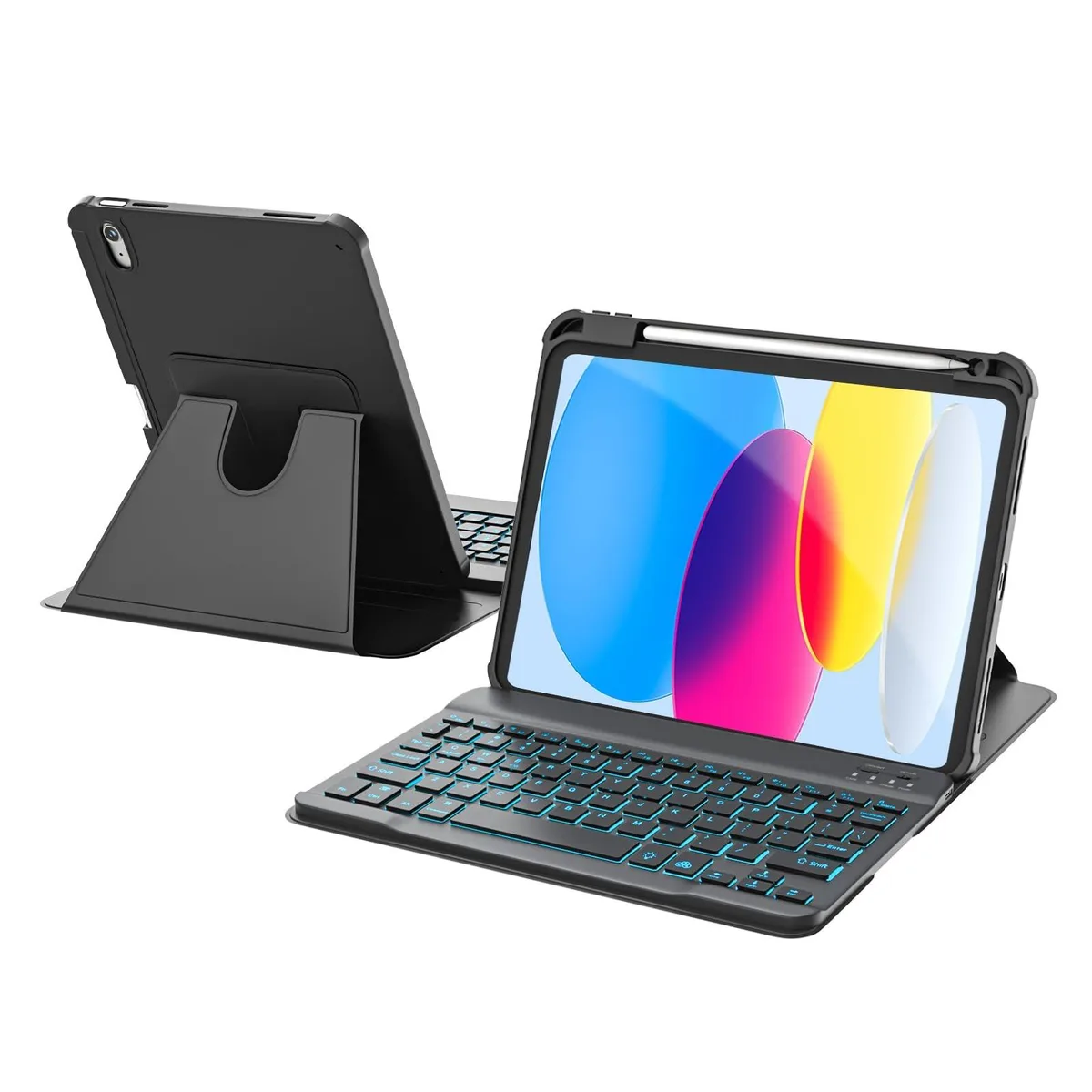 V2 Technologies V2 Technologies 2 in 1 Accessory for iPad 11th 11 10th 10.9 360 Rotatable Detachable Backlit Keyboard Black — product photo