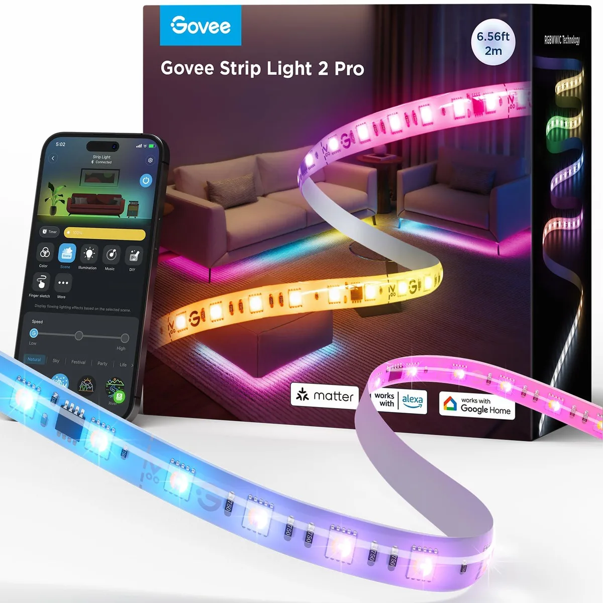 White flexible LED strip on plastic reel with control box and power adapter