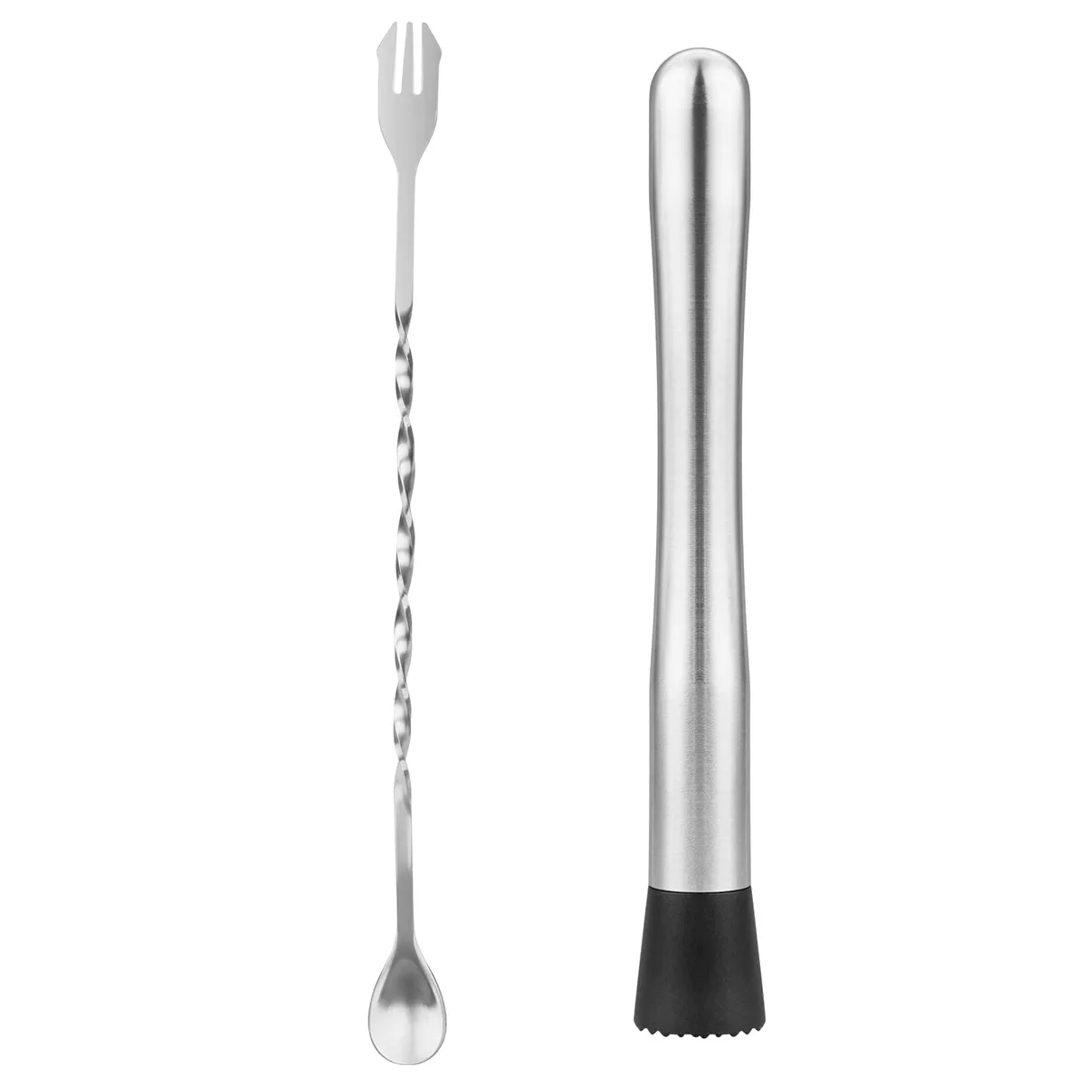 Stainless steel 10 inch muddler and bar spoon set, black finish