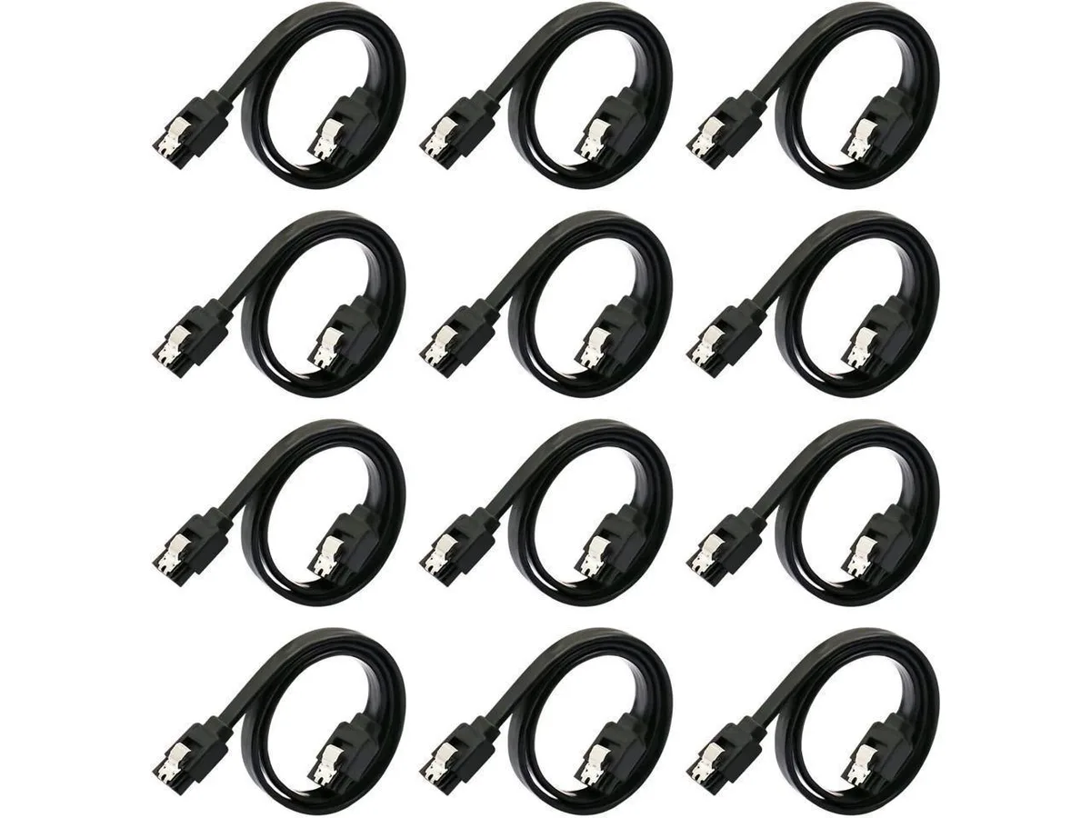 BUCIER BUCIER 12-Pack SATA III 6.0 Gbps Cable 16 Inches Straight Locking Latch Black — product photo