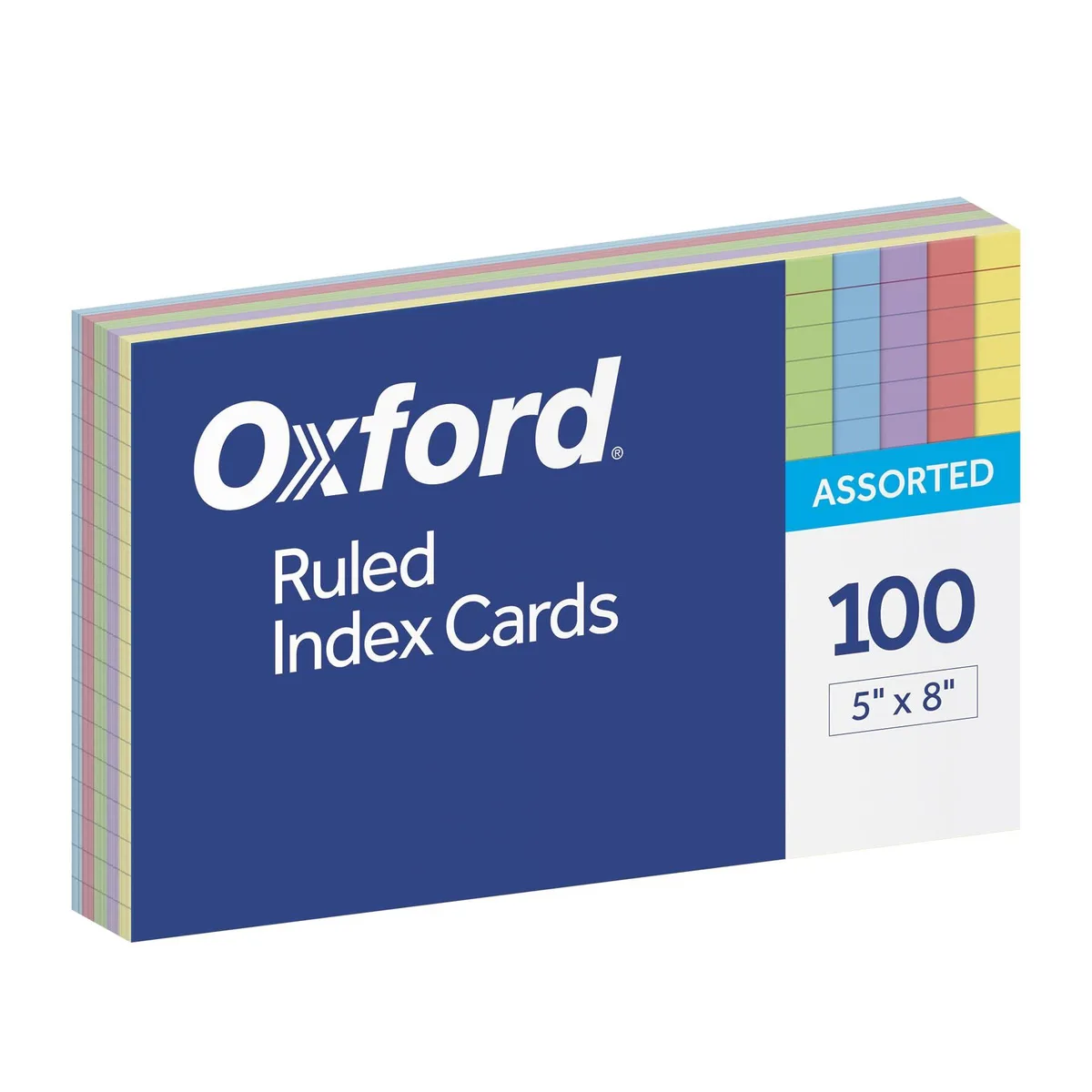 Stack of 100 assorted colour 5 by 8 inch ruled index cards