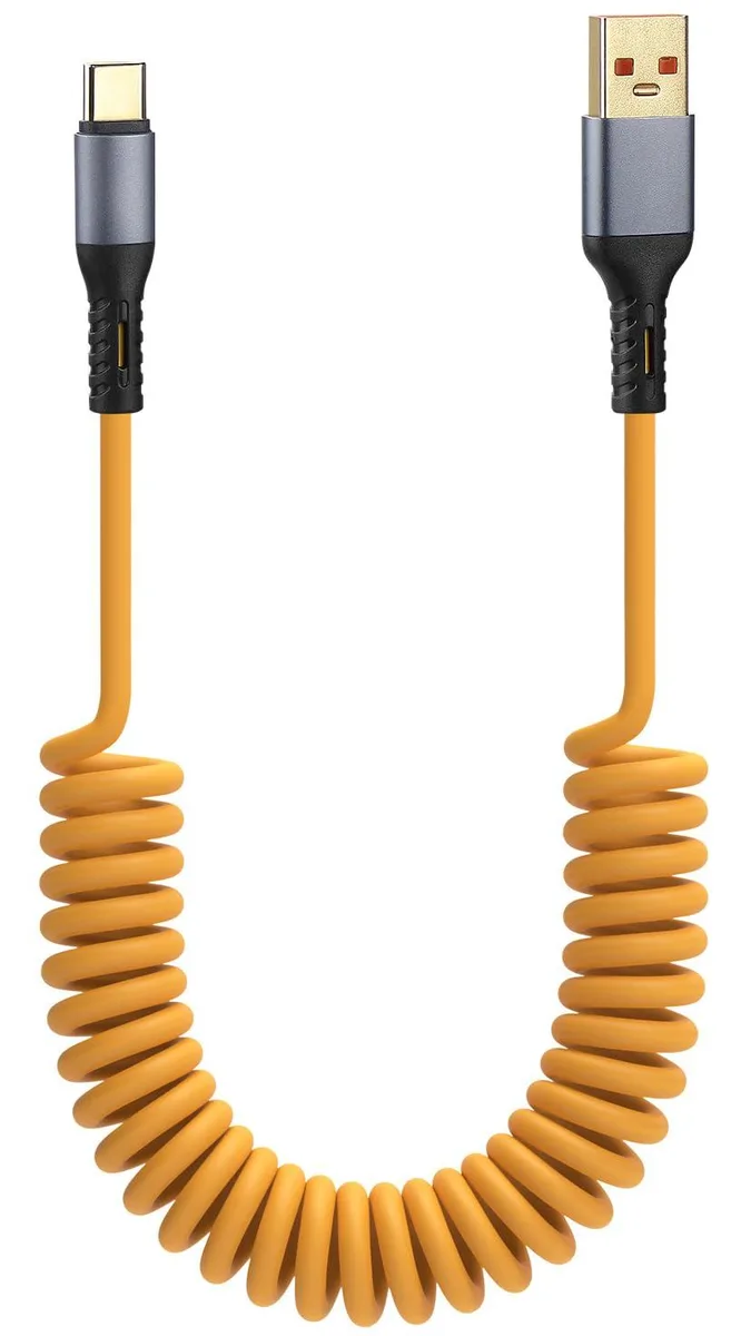  Smays Coiled USB-A to USB-C Car Charger Cable 1.3–5 ft 2.3 A 480 Mbps Yellow — product photo