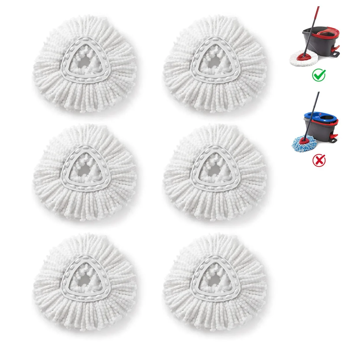 White microfiber mop head refills, triangular, 6 pack