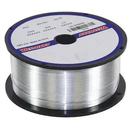 White plastic spool of silver aluminium MIG wire .035 in 1 lb