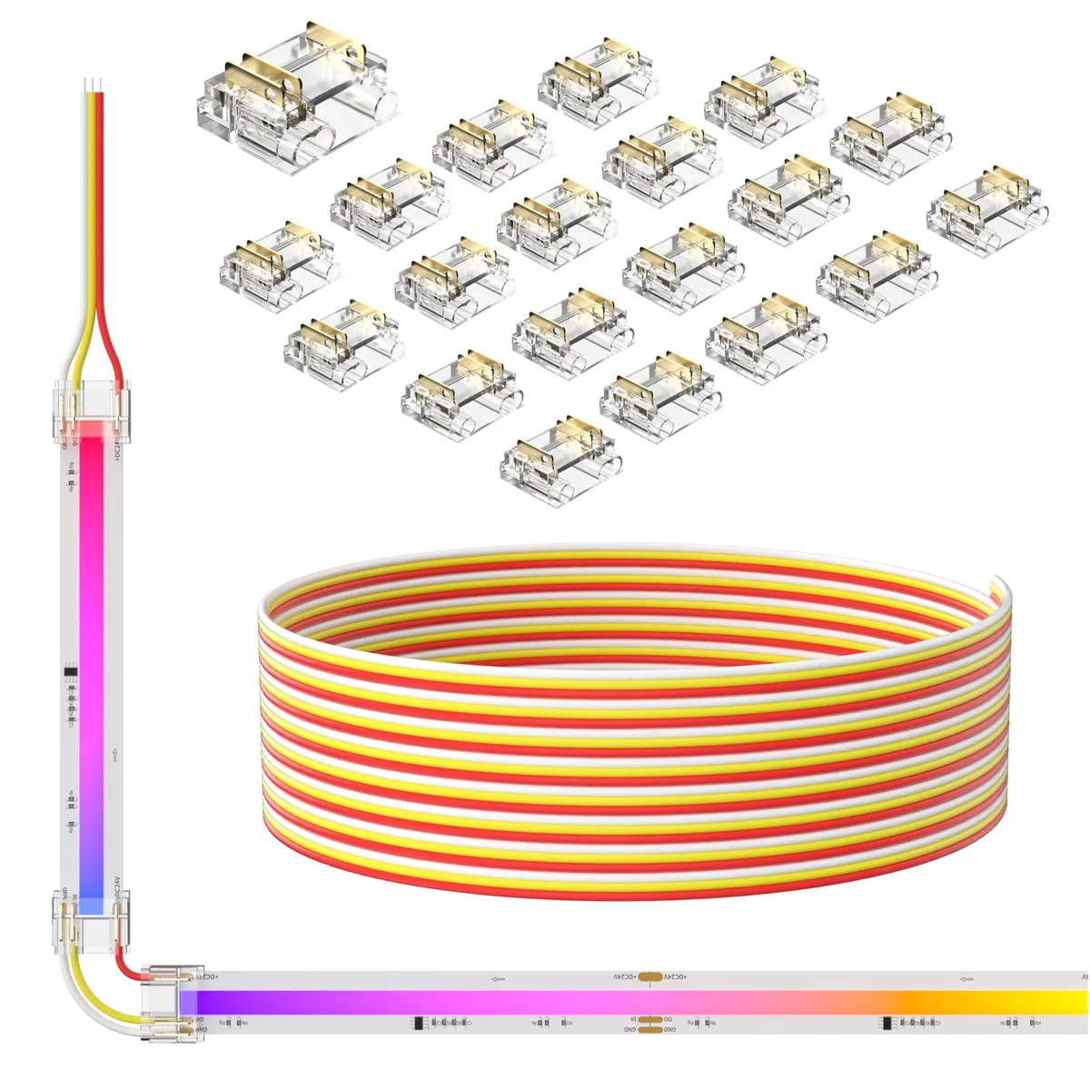  PAUTIX 12mm 3-Pin RGB COB LED Strip Connectors 20pcs 10ft 22AWG — product photo