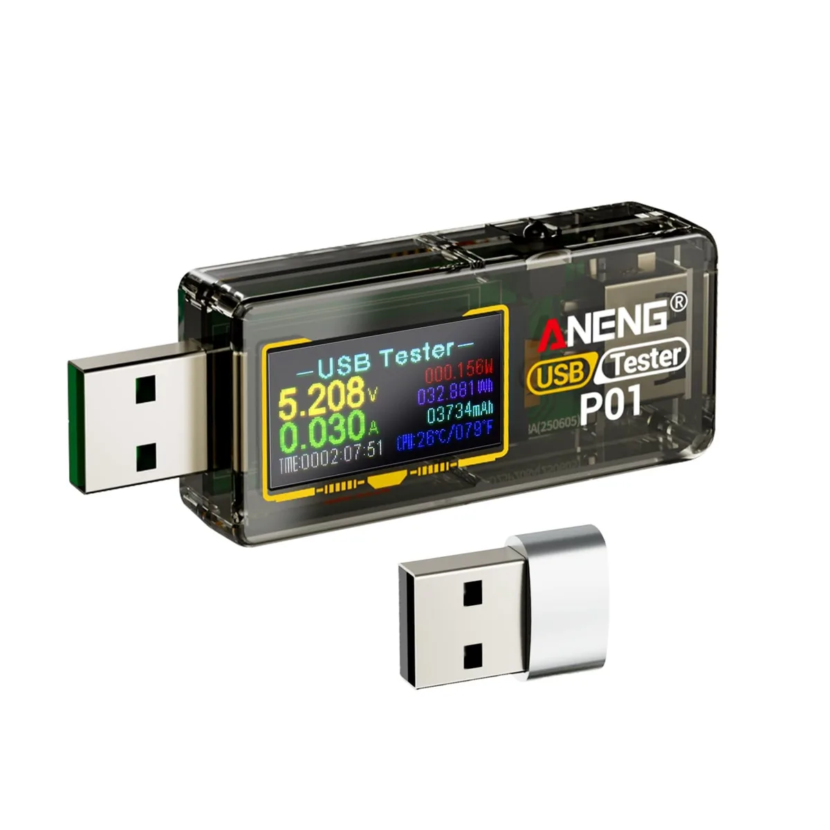 Compact USB-C power meter with colour screen and Type-A ports