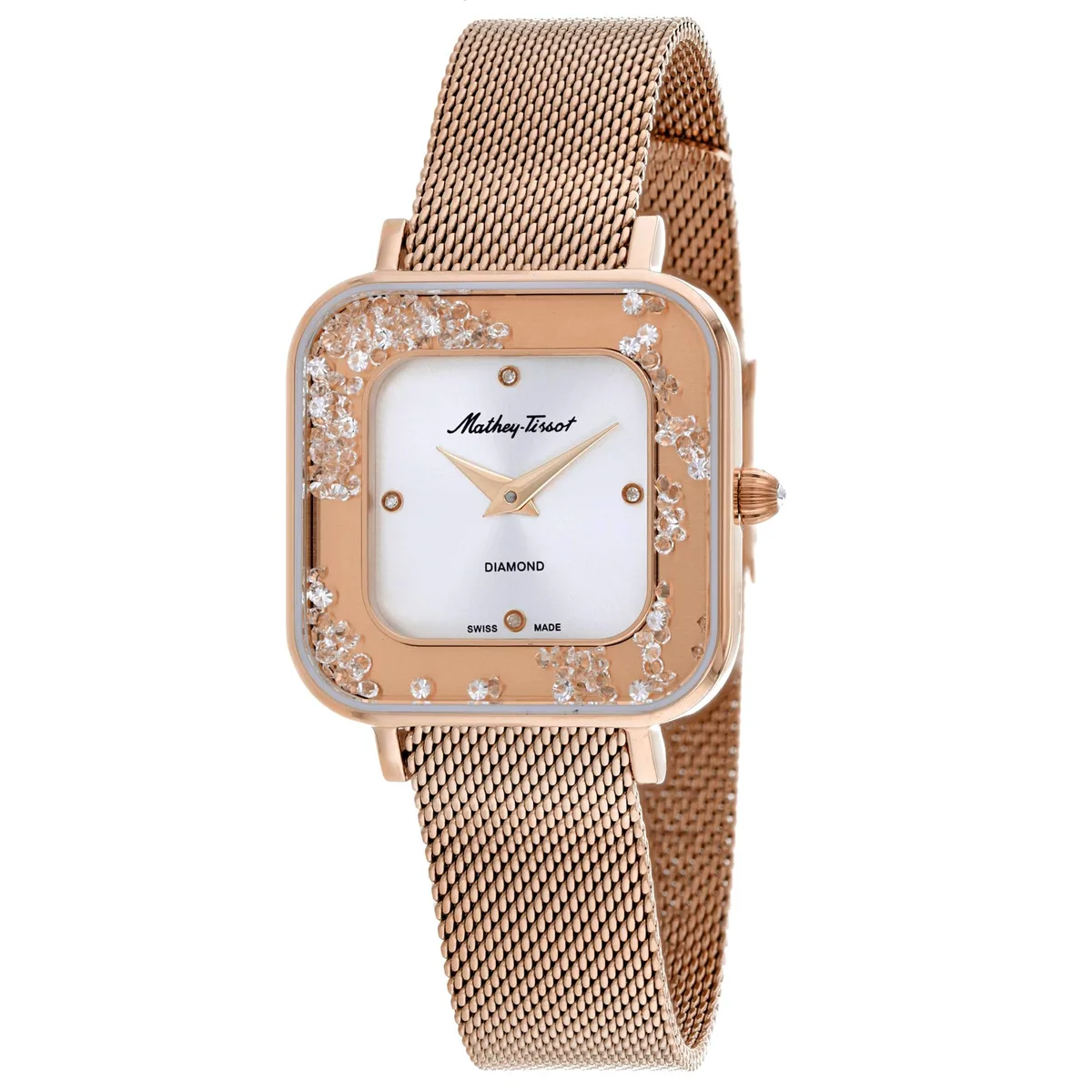 Silver stainless steel watch on matching bracelet with silver dial