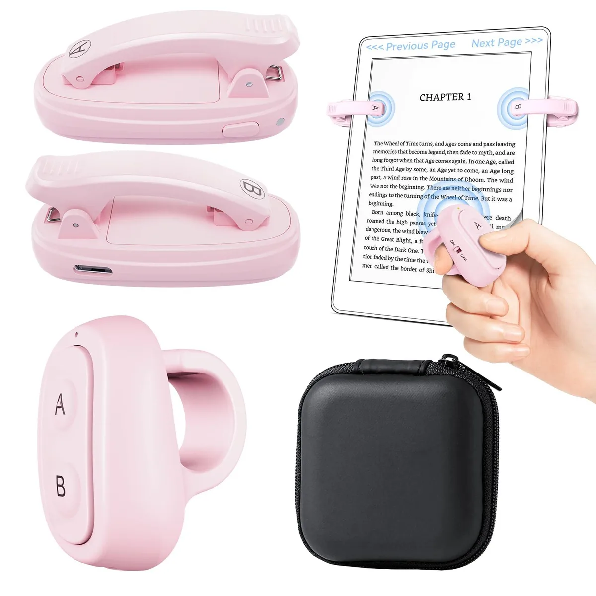  Resptasski 2-Clips Kindle Page Turner Ring Remote Clicker with Case, Pink — product photo