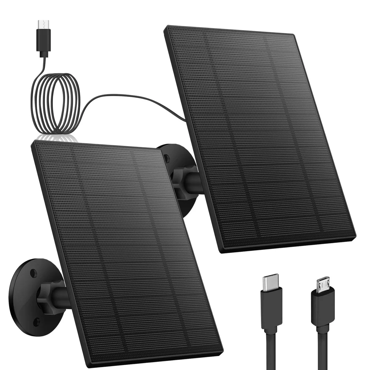 Black rectangular solar panel with adjustable bracket and 9.8ft cable
