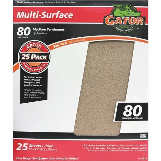 Ali Indistries Inc Ali Industries Inc 4210 80 Grit Aluminum Oxide Sandpaper 9x11 25 Sheets — product photo
