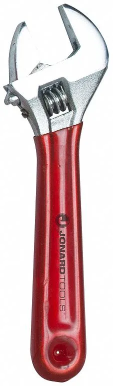 Chrome adjustable wrench, six inch, vinyl grip, jaw opens to fifteen sixteenths