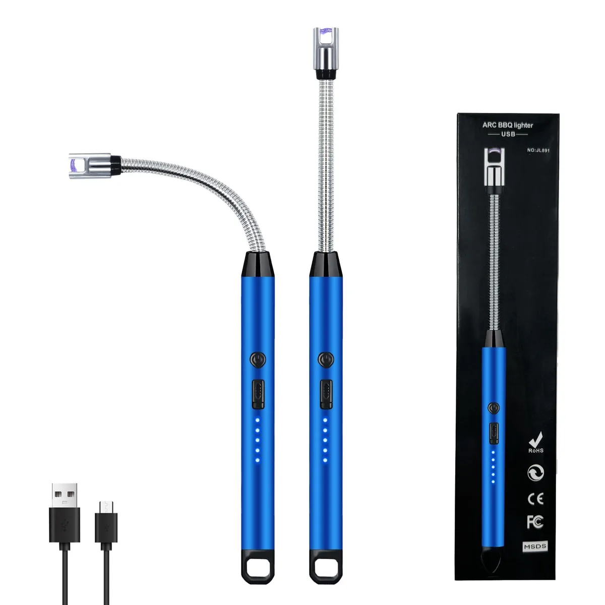  2 PCS Electric Arc Lighter 360° Flexible Neck Gold — product photo