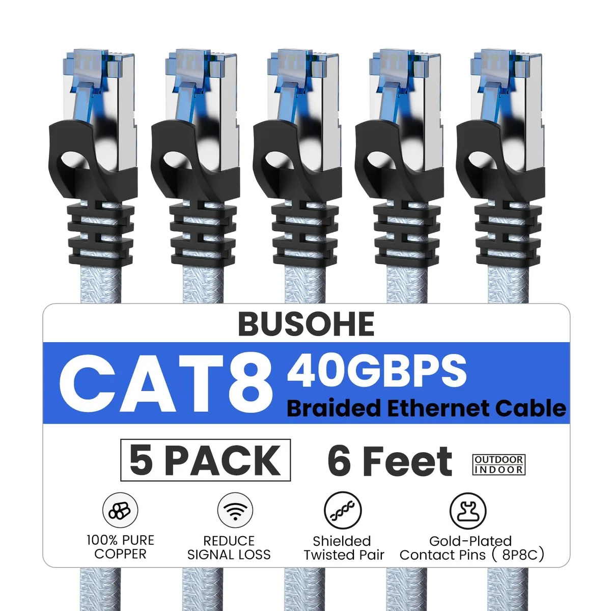 BUSOHE BU-8-RJ45 Cat 8 6 FT 5 Pack Ethernet Cable — product photo
