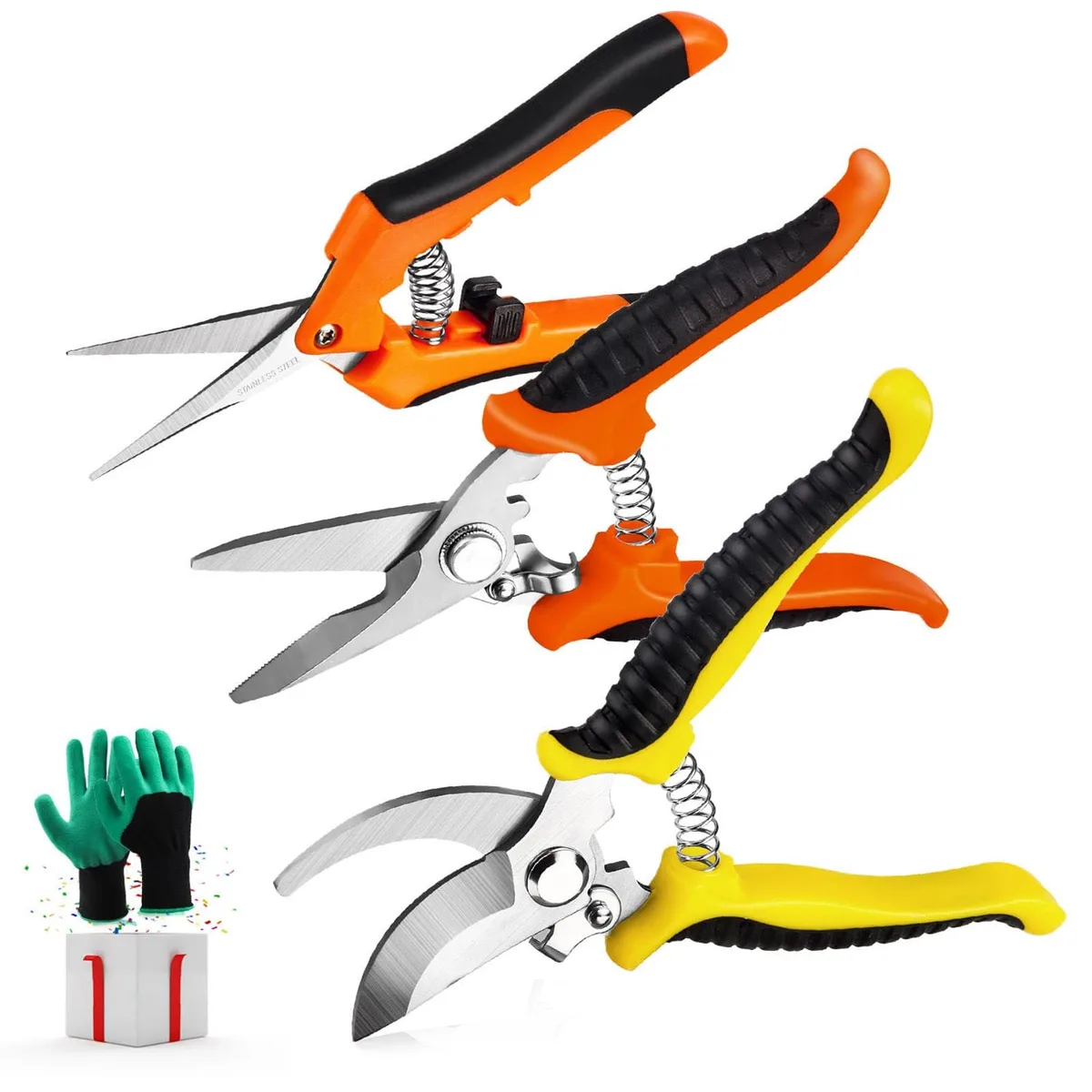  3 Pack Pruning Shears Stainless Steel with Gloves — product photo