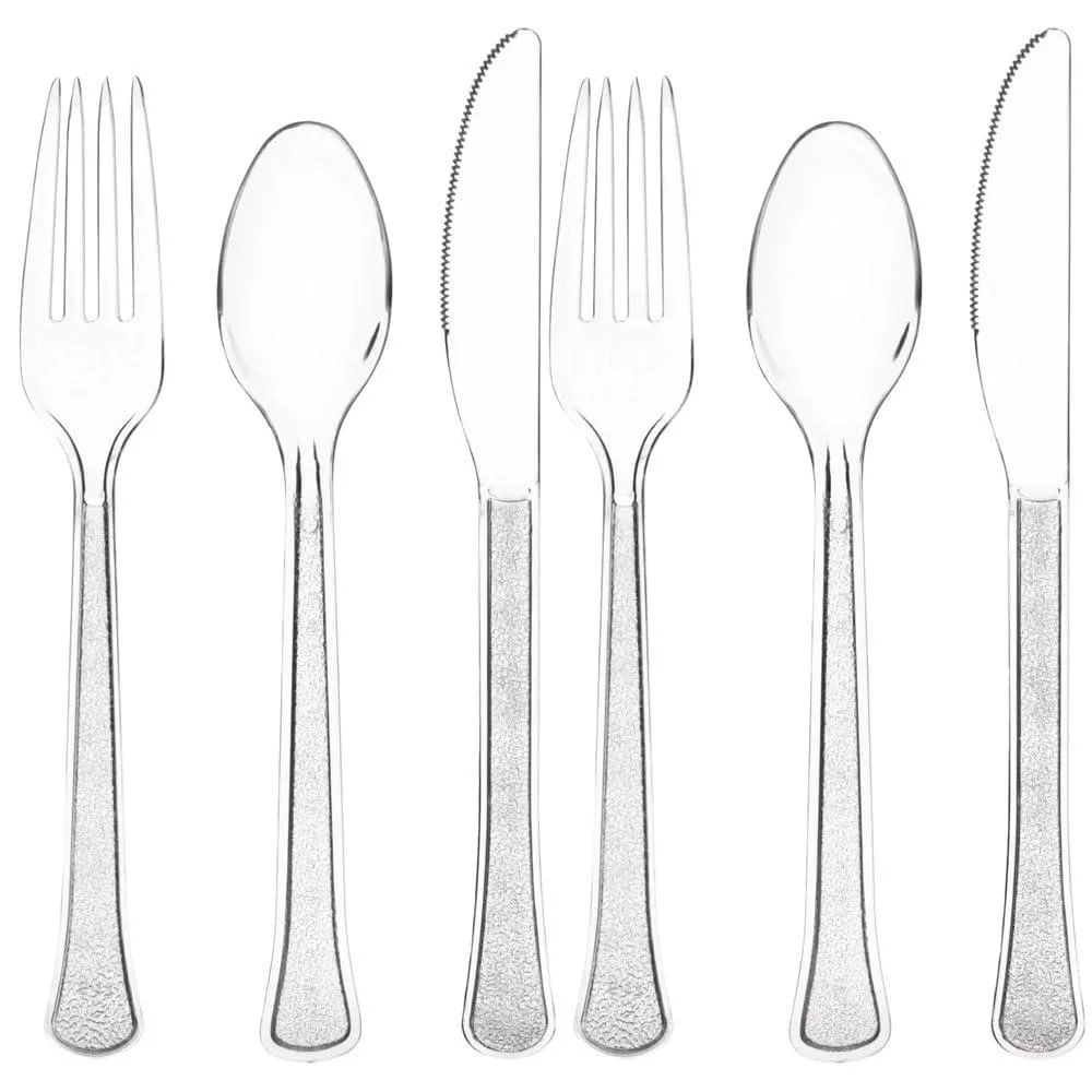 Black plastic cutlery set in clear box, 80 pieces
