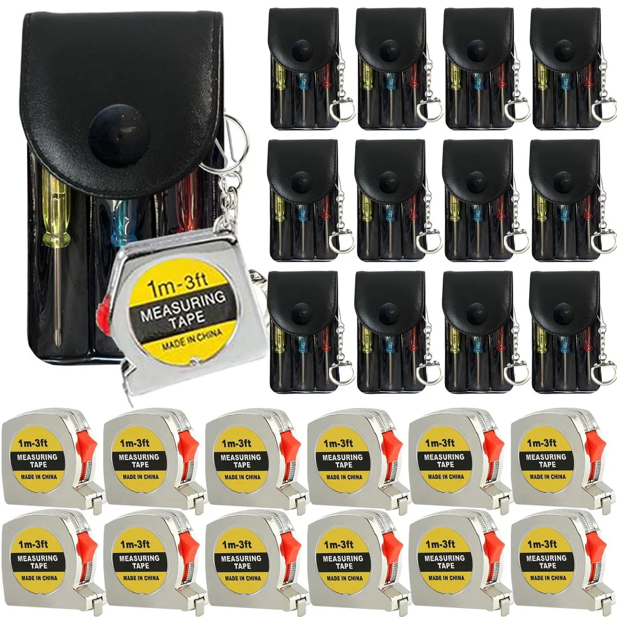 24 Pcs Mini Screwdriver & Tape Measure Keychain Set — product photo