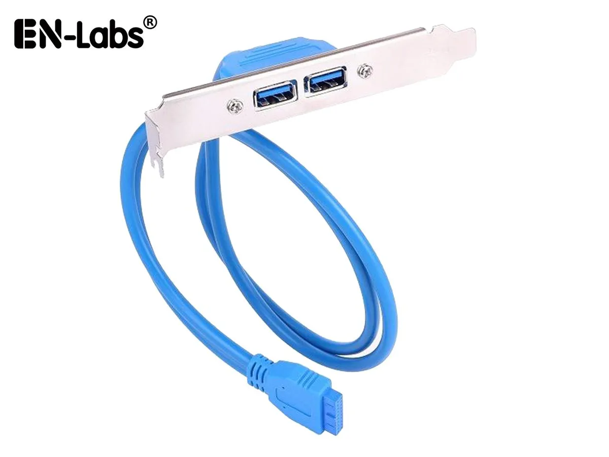 EN-Labs EN-Labs PCIU320P2AFBL USB 3.0 20-Pin to 2× Type A Female Bracket Cable 1.64ft Blue — product photo