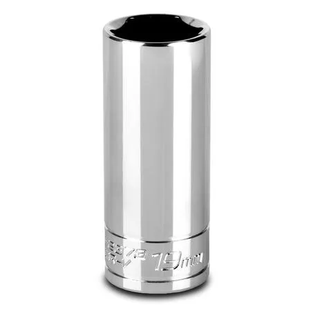 Single 19 mm deep socket with 6-point drive and chrome finish