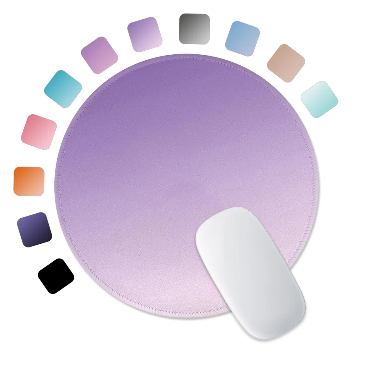 Round lavender gradient mouse pad, 8.7 inch diameter, stitched edges, .1 inch thick