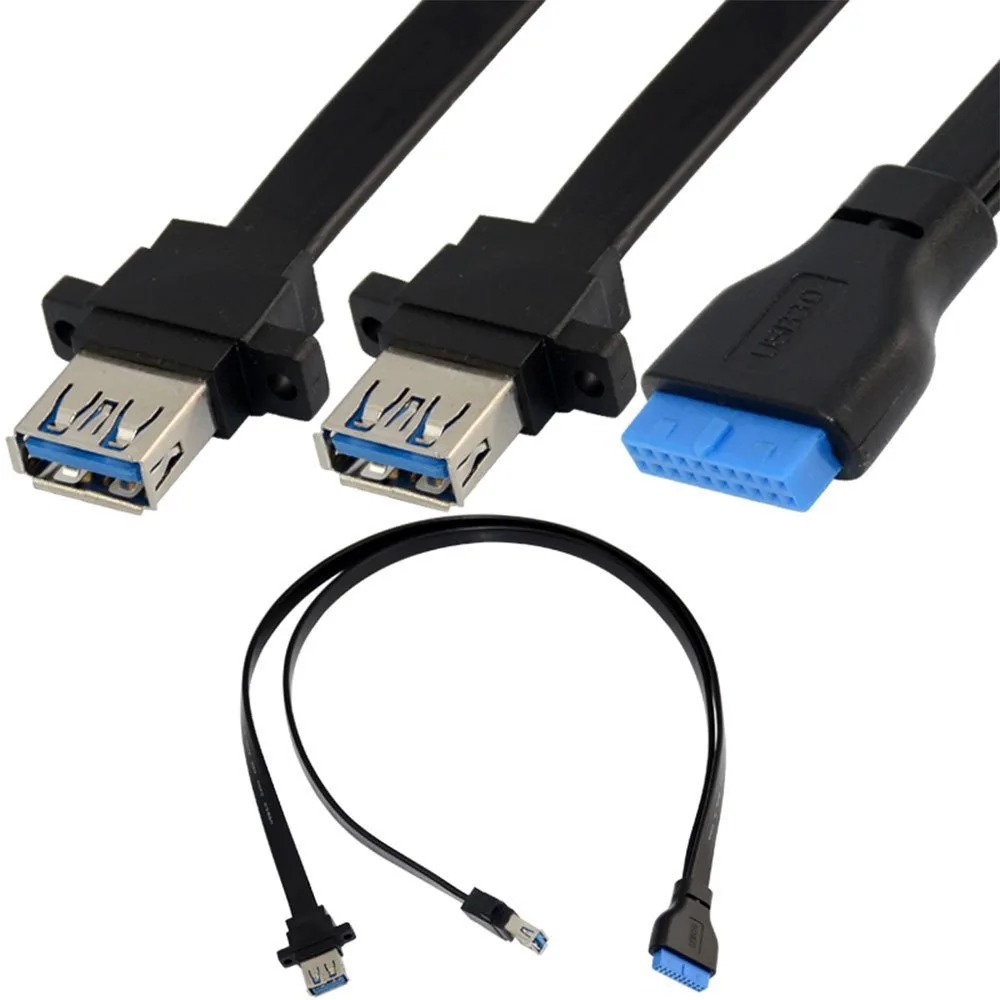 TeKit TeKit TK2UTMC 2 Port USB 3.0 Female Screw Panel Mount to Motherboard 20 Pin Cable 100cm — product photo