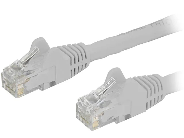 White 14 ft Cat6 Ethernet cable with snagless gold-plated RJ45 connectors