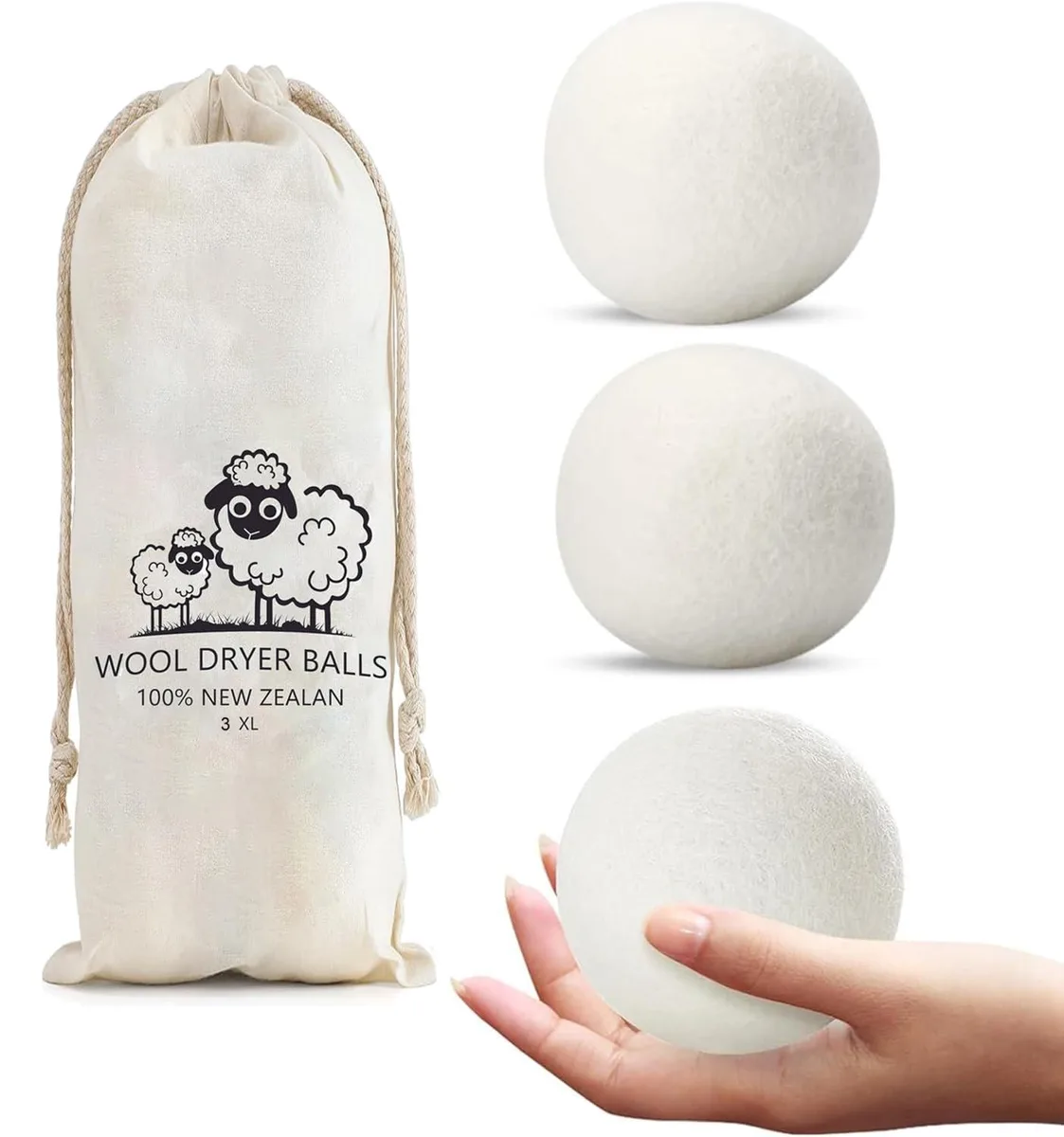  Vsjoatiw Wool Dryer Balls Organic New Zealand Wool 3 Pack XL — product photo