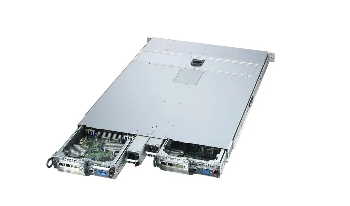 Supermicro Supermicro SYS-120TP-DTTR barebone server, 1U 2-node, 4×2.5" SATA per node — product photo