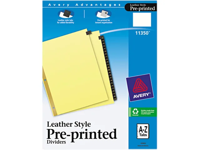 Avery Avery 11350 Black Leather Tab Dividers 25-Tab A-Z 11 x 8.5 3-Hole Punched — product photo