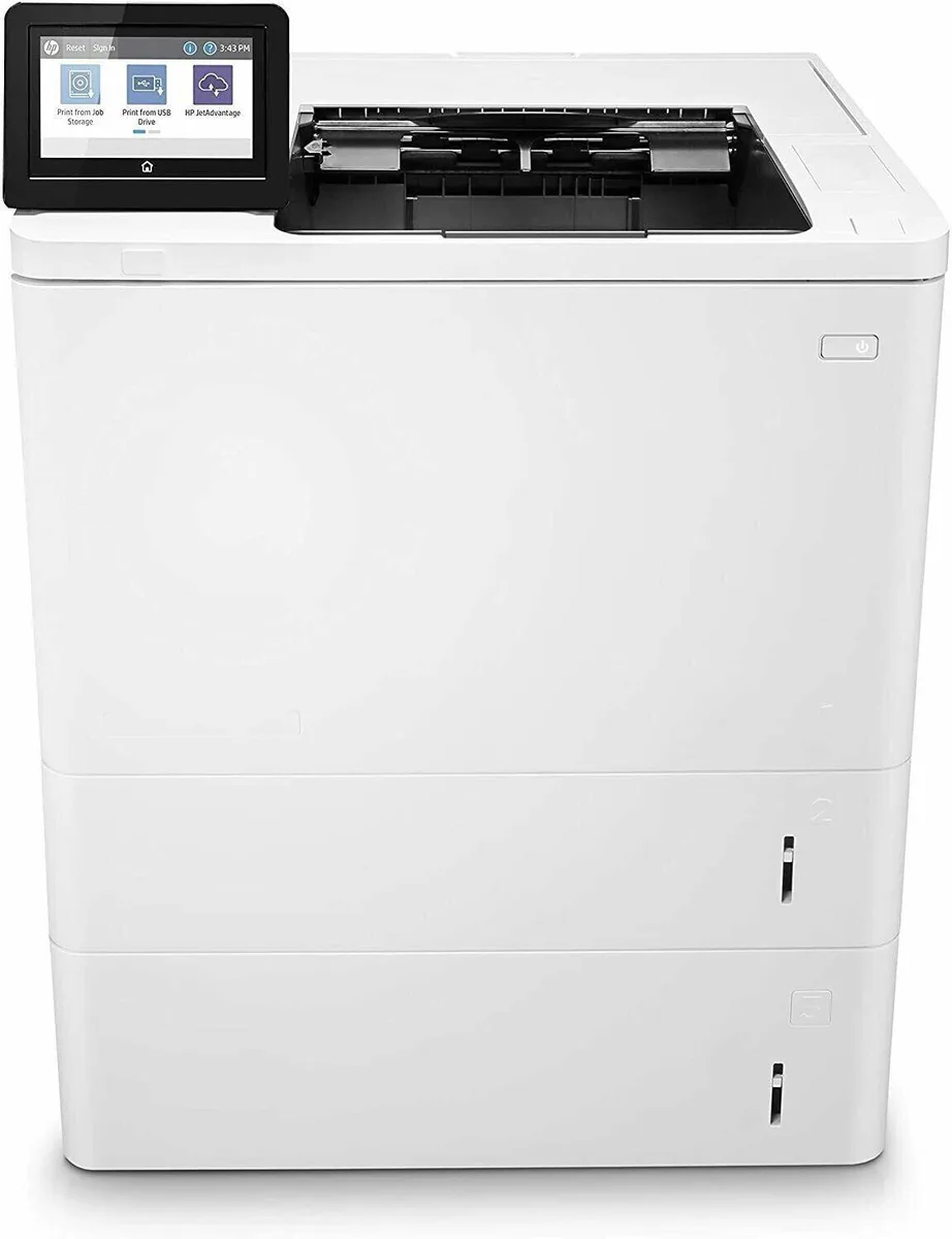 Large rectangular mono laser printer with extra paper feeder, matte grey finish