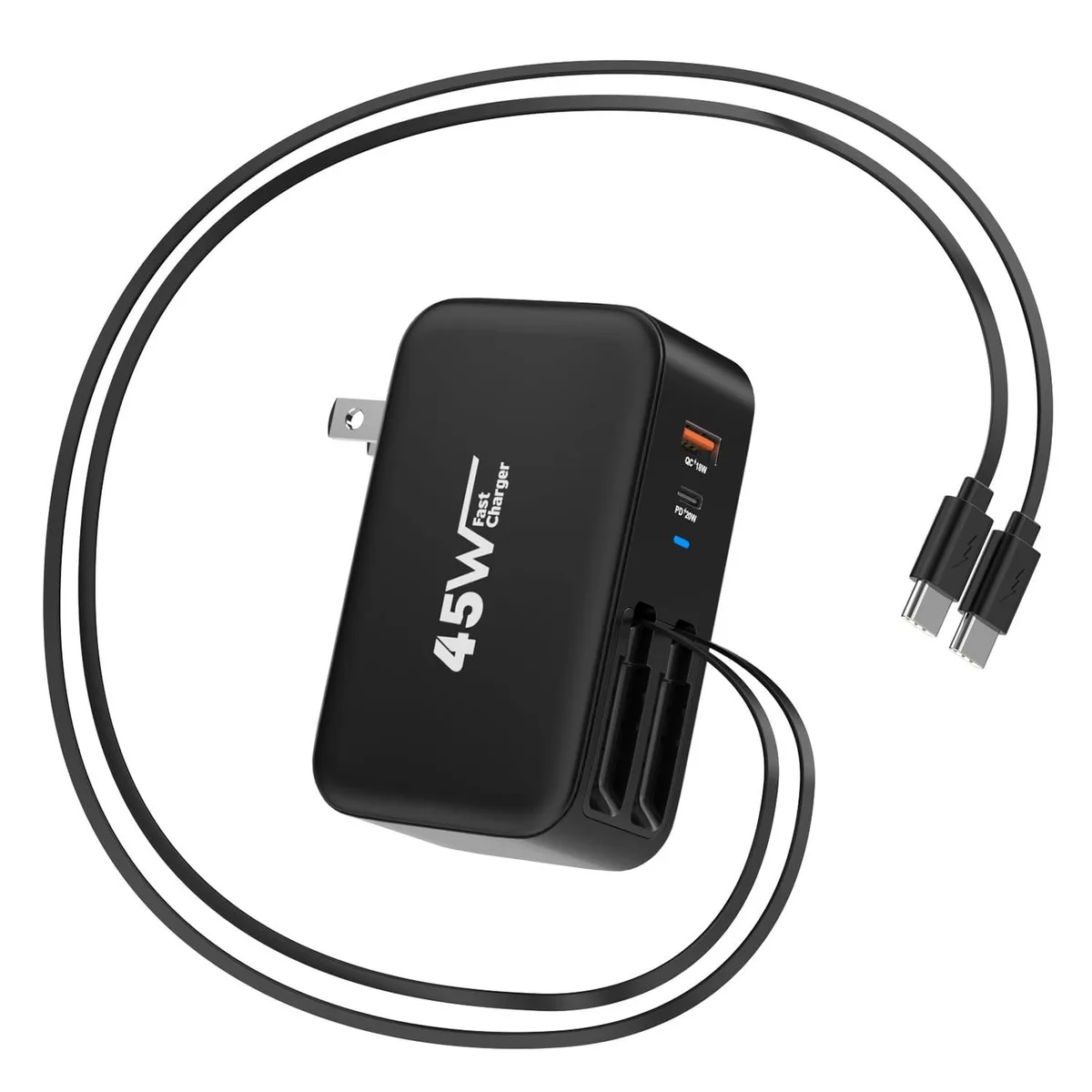 ONITOON ONITOON 45W Retractable Wall Charger 2 USB-C Cables USB-C USB-A Ports — product photo